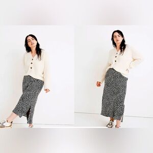 Madewell Drawstring Midi Slip Skirt Black Woodcut Flowers
